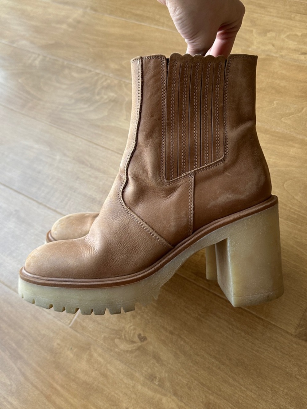 Free People James Chelsea Boots, Leather Block Heeled Boots, Size 38